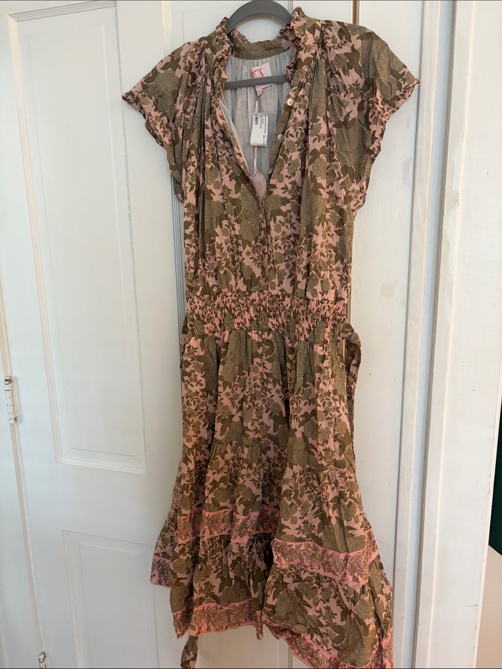 Victoria Dunn Pink and Olive Floral Midi Dress